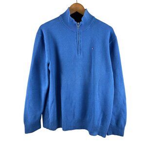 Tommy Hilfiger Men's Sweater Cardigan 1/4 Zip Blue Size XL Preppy Classic Cotton